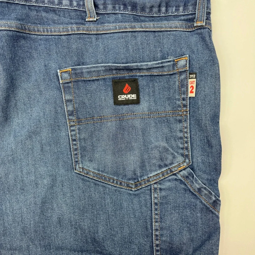 Crude FR Mens Flame Resistant Carpenter Jeans Blue 50x26 CAT 2 Workwear Denim